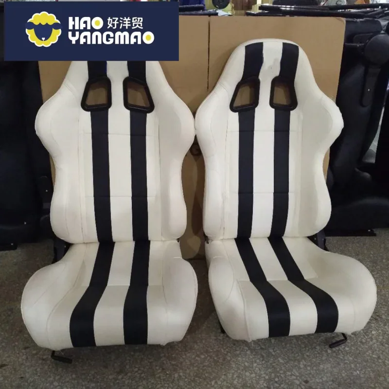 Suitable for Old Style Black White Dual Stripes Fully Reclinable PVC Leather With Sliders Black Safety Hole Sport Seat