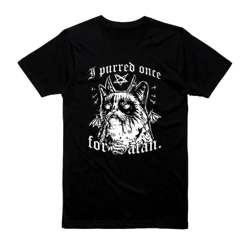 I Purred Once for Satan Tshirt T-shirt Tank Long Sleeve Sweater Hoodie Tote Bag Pillow Man Woman cat lover Gothicat
