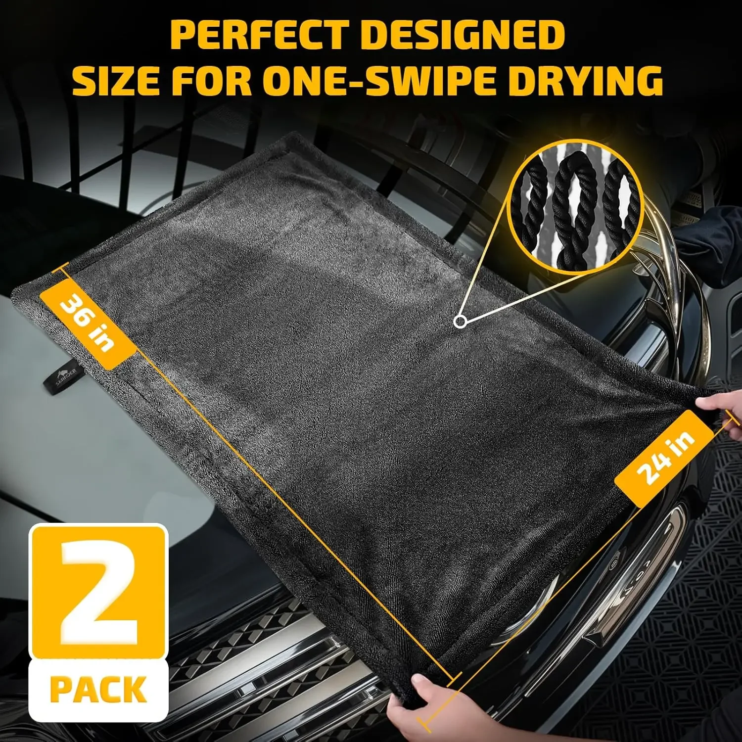 2 Pack 1200 GSM 60 x 90cm Car Drying Towels Microfiber Towels for Cars Ultra-Absorben Streak-Free Scratch-Free Double Twist Pile