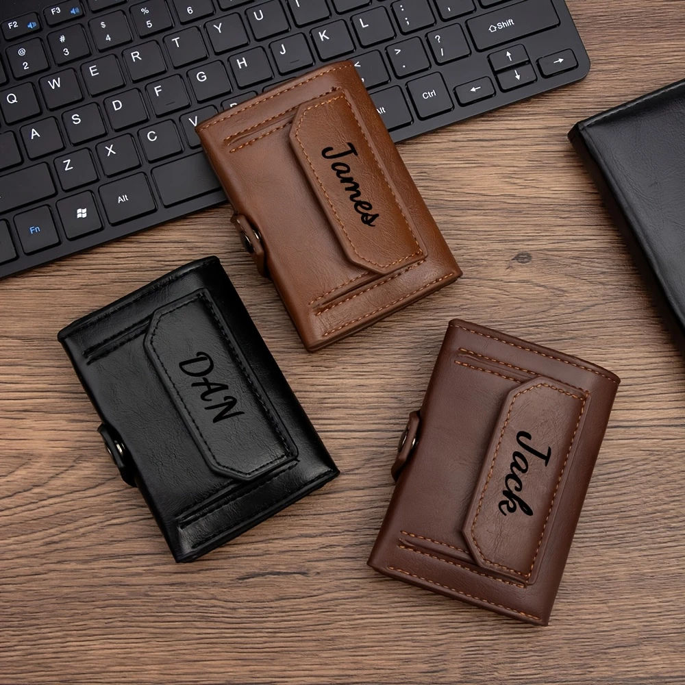 Customized Name Men's Splicing Clasp Wallet Short Coin Pocket Multifunctional PU Men's Business Card Holder Father's Day Gifts