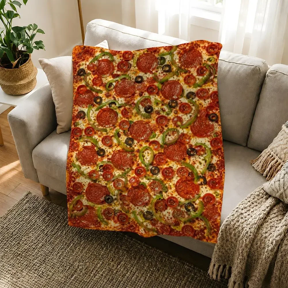 Food Retro Hand Drawn Pizza Italian Doodle Throw Soft Flannel Throw Blanket Warm for Couch Bed Sofa pets Cozy All Season