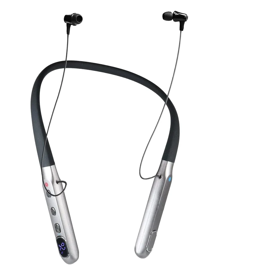 Rechargeable Hearing Amplifier Wireless Neckband Headphones Remote Microphone for Seniors Adults Noise
