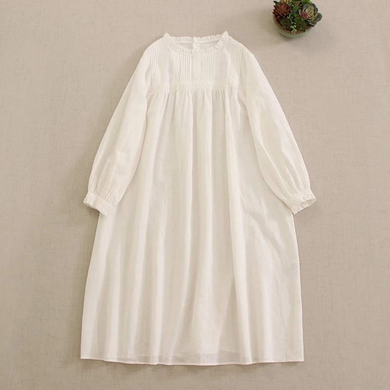 

Japan Style Sweet Mori Girl Solid Color Cotton Linen Dress Women Spring Autumn O-Neck Long Sleeve Casual Loose Midi Dresses