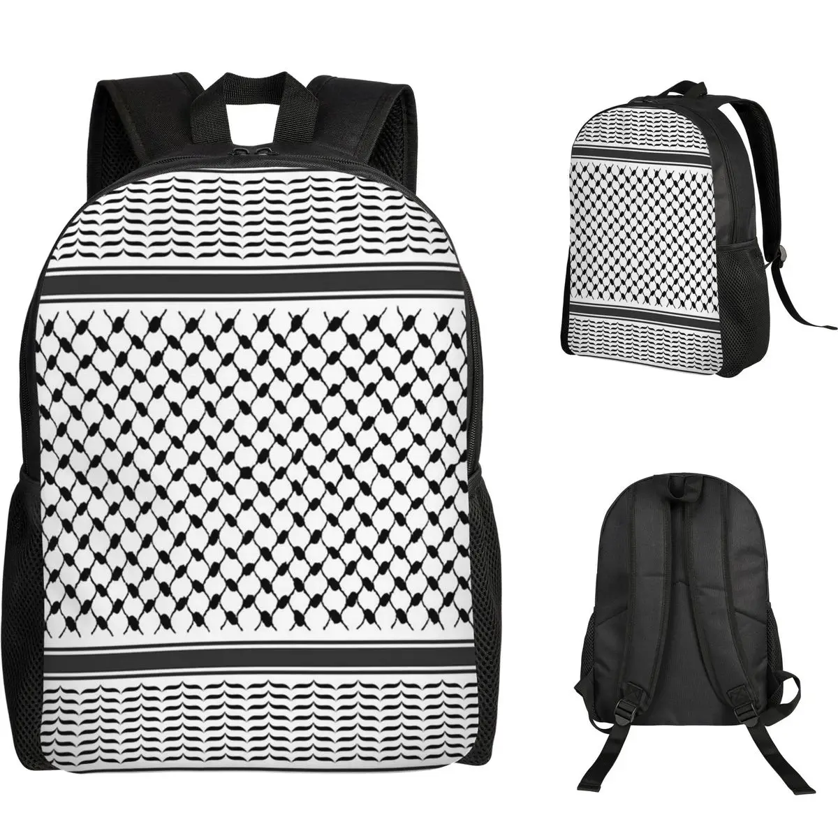 

Оригинальный черно-белый рюкзак с палестинским узором куфия (Кеффия) (Ясер Арафат) для студентов, школьный ранец для девочек