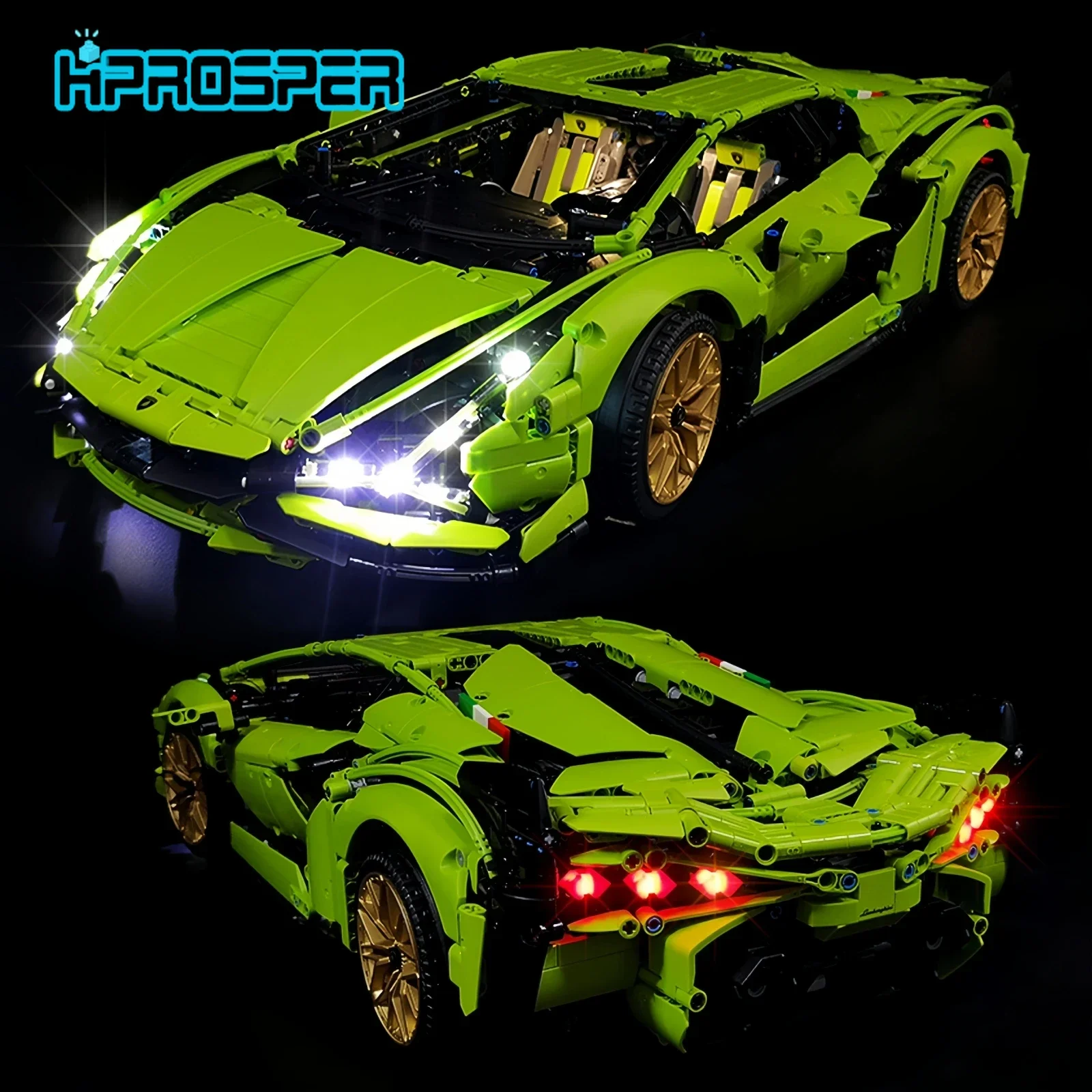 Hprosper luz led para 42115 lamborghini sian fkp37 super lâmpada decorativa com caixa de bateria (não inclui blocos de construção lego)