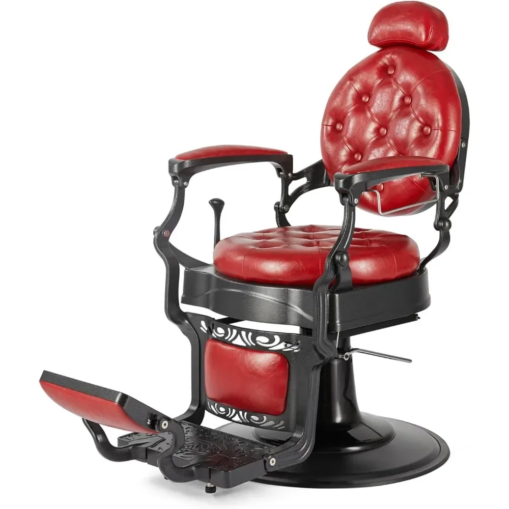 Vintage Barber Chair in Red, Heavy-Duty Hydraulic Recline Salon & Beauty Chair, All-Purpose Styling Chair with Retro Design