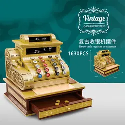 1630PCS Creative Golden Vintage Cash Register Building Blocks Idea MOC Assemble Mini Bricks Toys Gifts For Children Kids