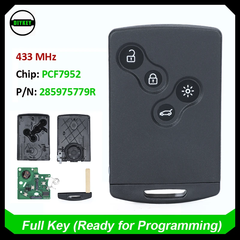 DIYKEY inteligentny klucz Keyless-Go 4 przyciski 433 MHz z chipem PCF7952 dla Renault Megana III, Laguna III, Scenic 3 2009-2013 285975779 R