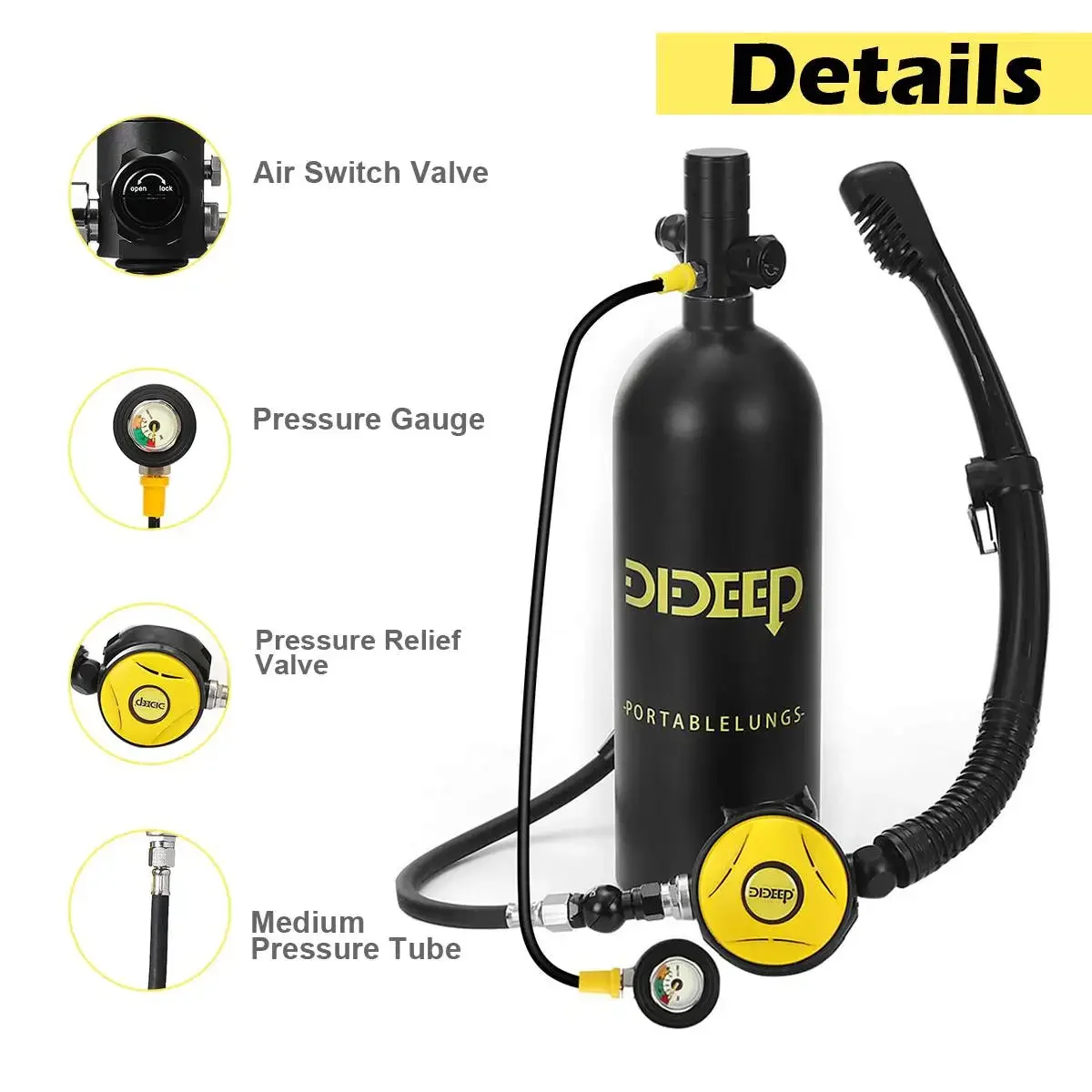 DIDEEP 2L Scuba Diving Tank+Snorkel Tube+Upgrade Pressure Gauge+Diving Glasses+Vest bag Oxygen Cylinder Snorkeling Equipment