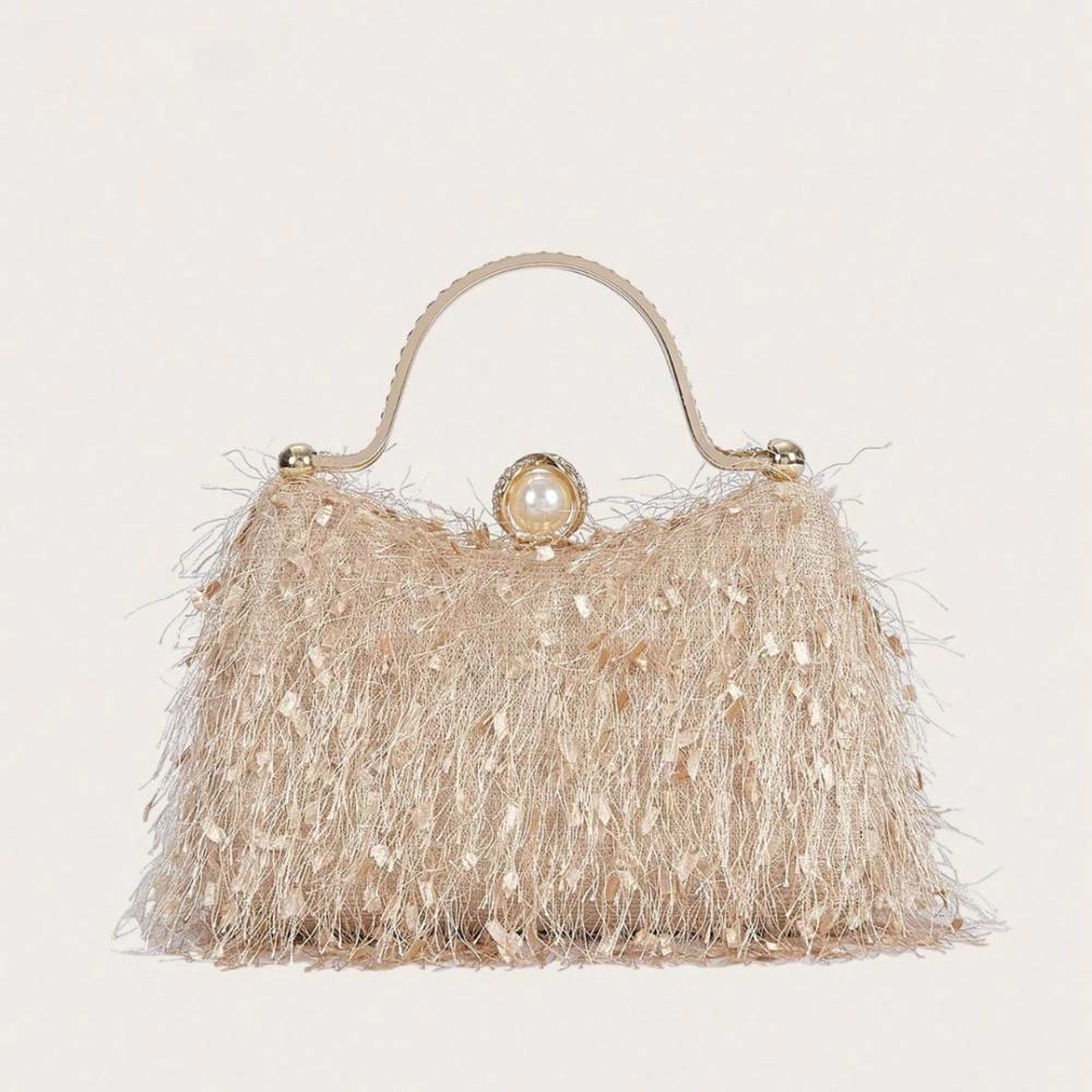 Damskie torebki z frędzlami na imprezę z frędzlami nylonowe luksusowe pióro na ślub damskie kopertówki eleganckie zielone torebki z piór torba na ramię Crossbody
