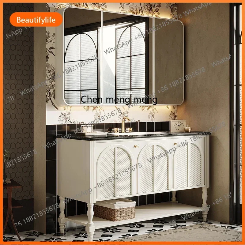 French retro bathroom cabinet combination floor-to-ceiling bathroom washstand marble washbasin cabinet