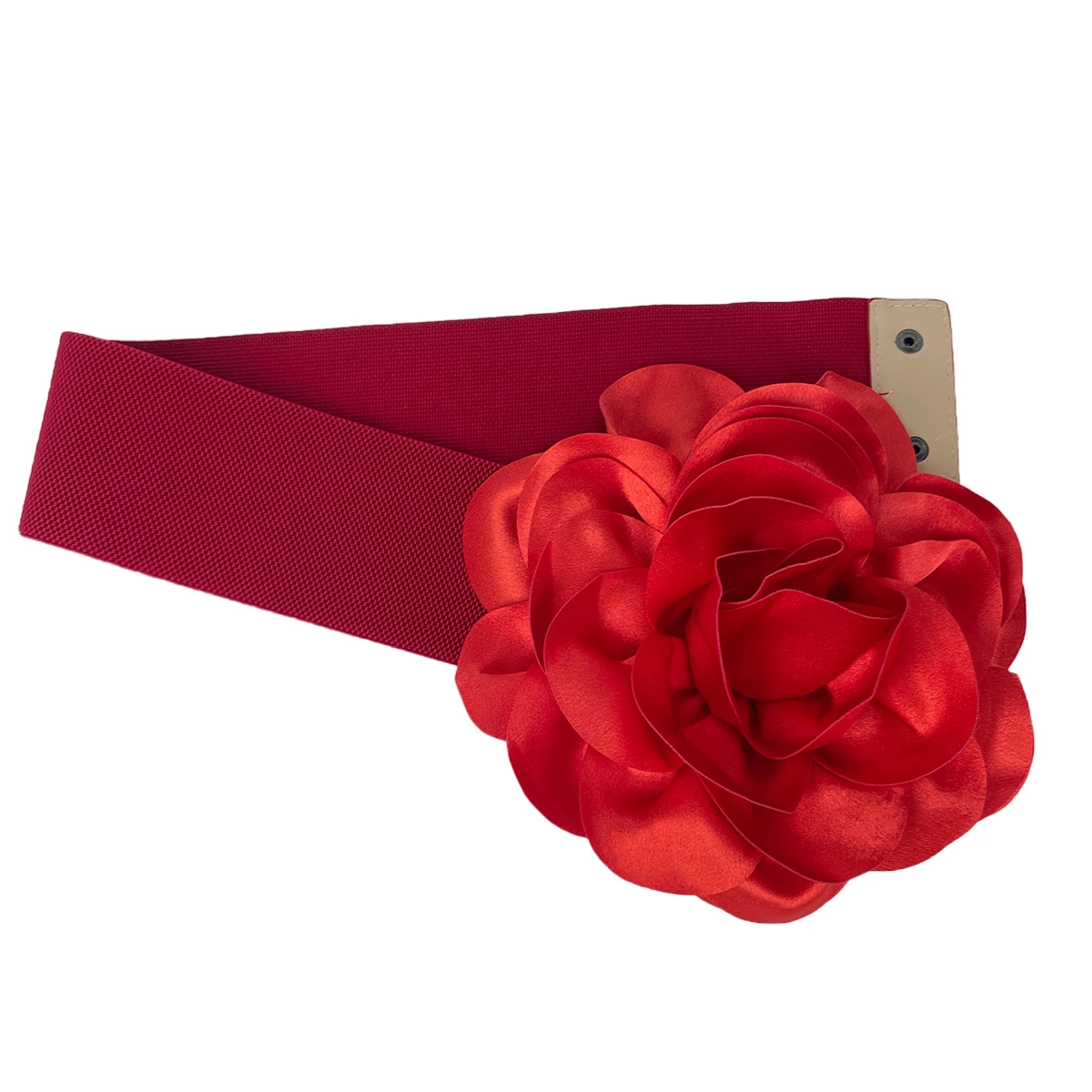 Versatile red large flower decoration with wide waistband, red elastic waistband, women's dress with accessories and extended sk