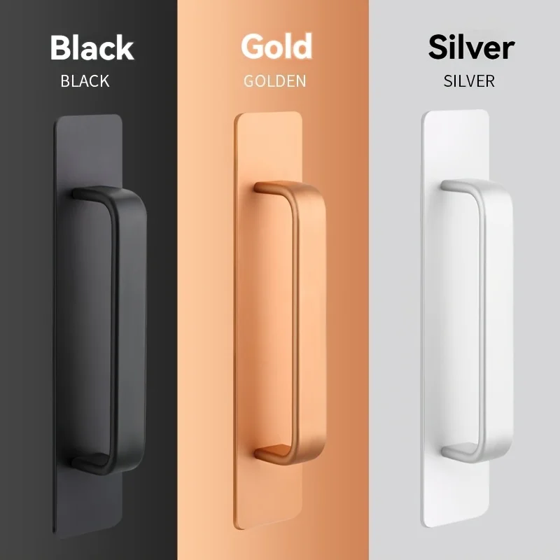 2Pcs Self-Stick Instant Cabinet Drawer Handles,Aluminum Alloy Push-pull Door Handle No Drilling for Door&Window Kitchen Closet