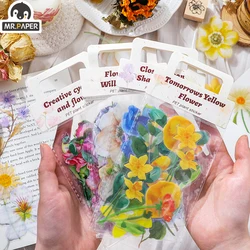 Mr.paper 4 Styles 30Pcs/Bag Aesthetic Flower Stickers Creative Literature Botanical Hand Account Decorative Stationery Stickers