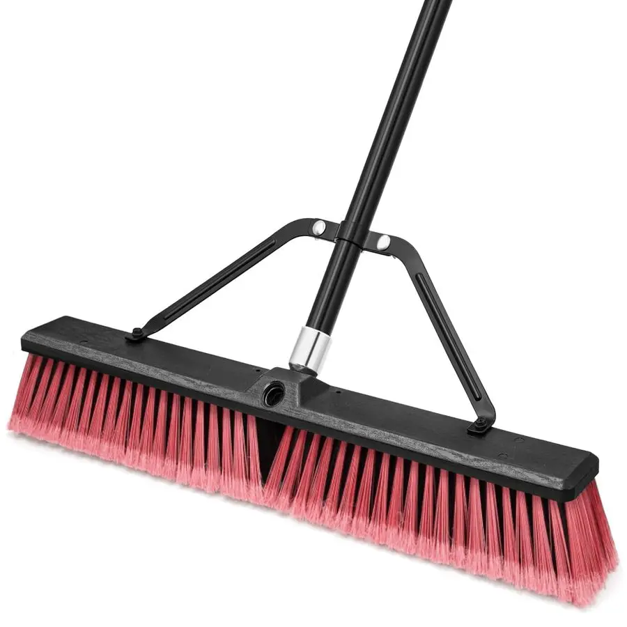 

Push Broom Outdoor Heavy Duty, Large Commercial Stiff Bristle Brush with 63 inches Long Handle for Garage Shop Garden Yard Patio