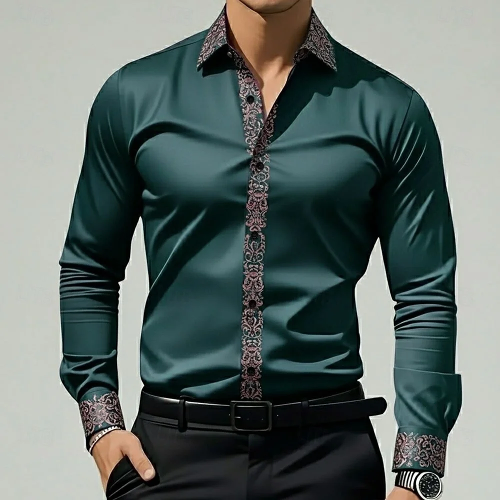 New men's casual comfortable long-sleeved luxurious style collar shirt, fashionable and comfortable top for daily outings and ca