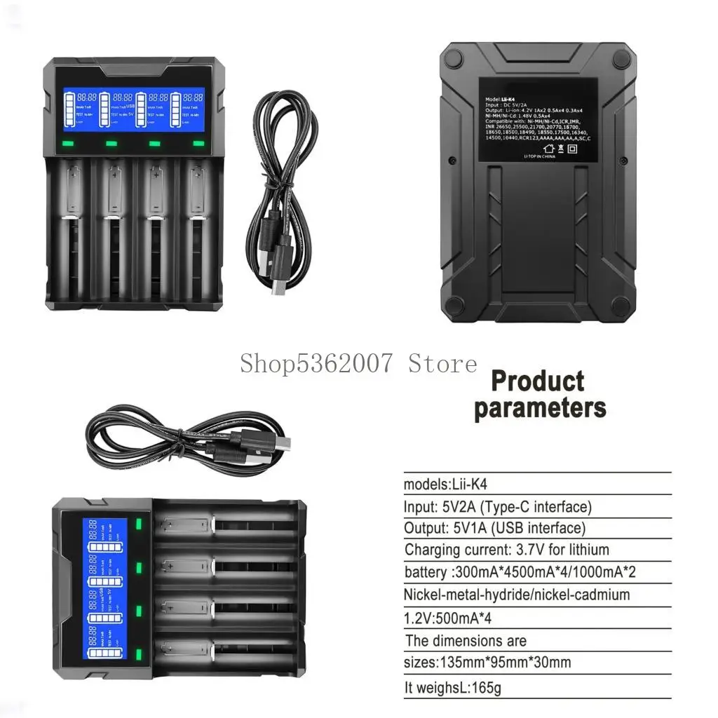 Lii K4 4 Slot Battery Charging With Auto Recognition 5V1A USB Output For 18650 Batteries Phones Tablets Electronics 40JB