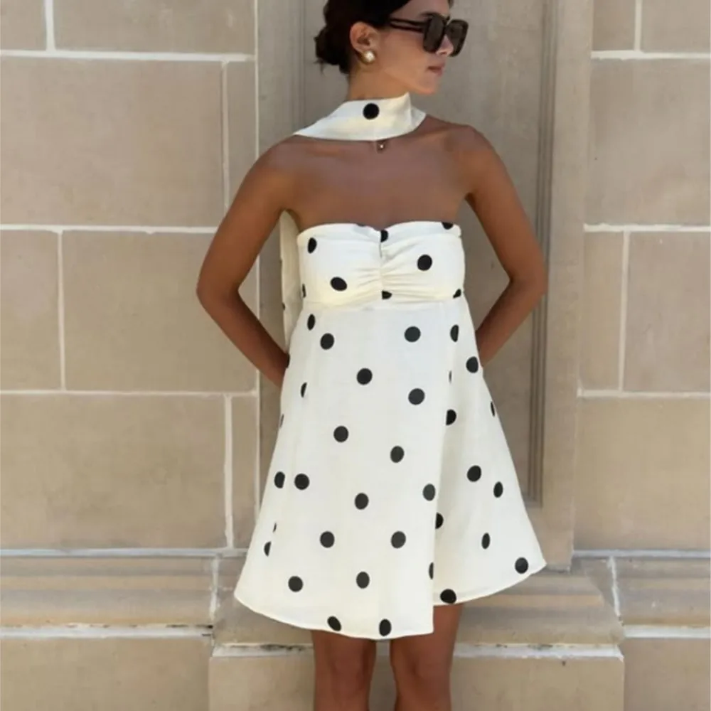 French Dresses For Woman Sexy Polka Dot Tube Top Vacation Dress Contrast Sleeveless Vestidos Temperament All-match Loose Casual