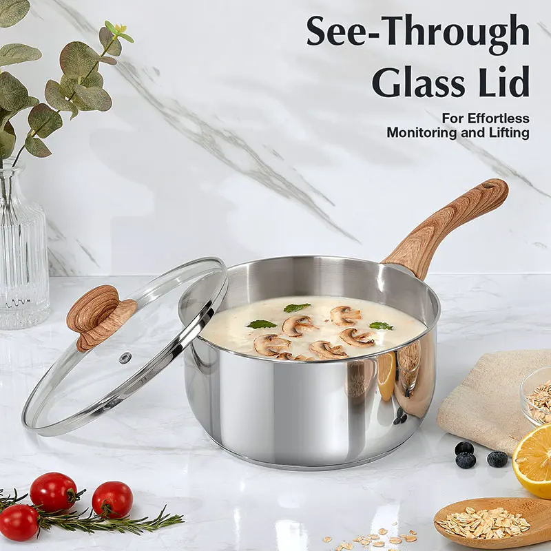 2 قطعة مجموعة قدر من الفولاذ المقاوم للصدأ مع أغطية 1QT 2QT مقالي صلصة غير لاصقة حساء وعاء الحليب مجموعة التعريفي قدر غسالة صحون آمنة #5