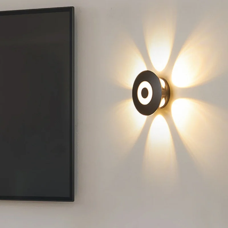 Minimalist Black Round Plastic LED Wall Light Warm Light Non-Waterproof Indoor Wall Sconce for Bedroom Living Room Hallway Home