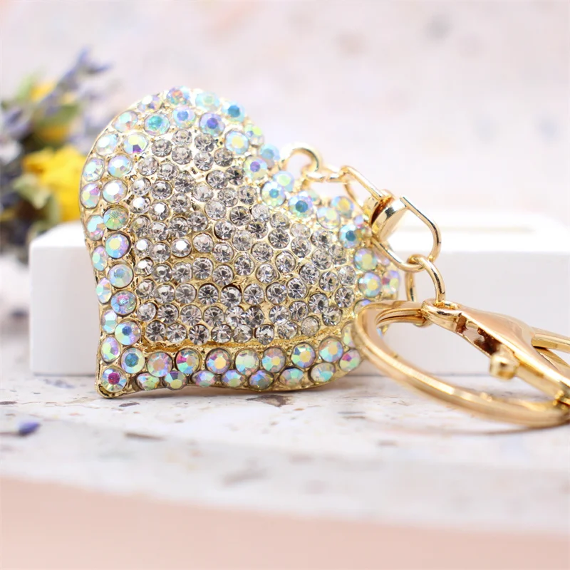 New Crystal Love Keychain Rhinestone Couple Car Key chain Female Bag Pendant accessories Keyring Flower Key Chain