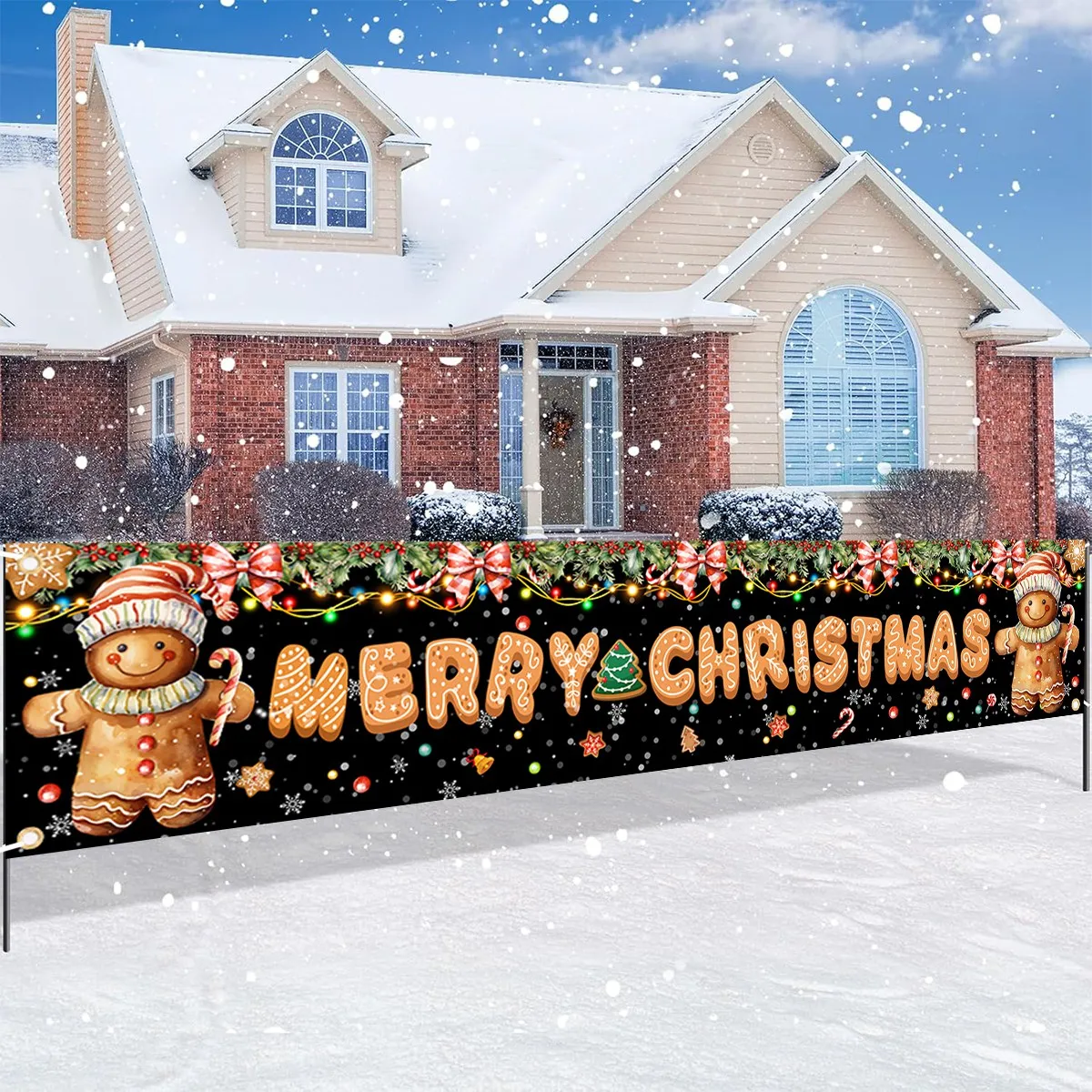 Christmas Pattern Banner Flag Merry Christmas Deco For Home 2026 Xmas Ornaments Gifts Navidad Noel Natal Happy New Year 2027