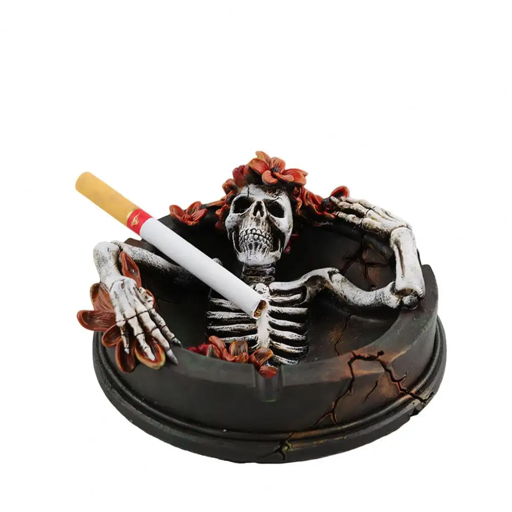 Skeleton Holder Tray Spooky Skeleton Ashtray Halloween Decor Resin Figurine Desktop Ornament Tray Holder Storage Skull Flower