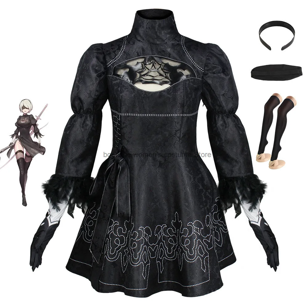 Spel 9S أزياء تنكرية YoRHa Nr. 9 نوع S موحد Jas Broek Oogmasker Handschoenen Pruik Voor Halloween Comic Con
