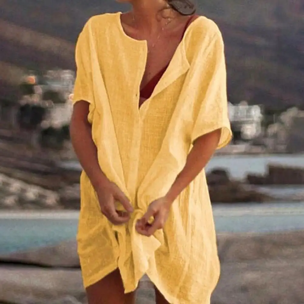 

Stylish Swimwear Cover Up Short Sleeve Sundress Sun Protection Loose-fitting Bikini Cover Up Ladies Cover Up for Party