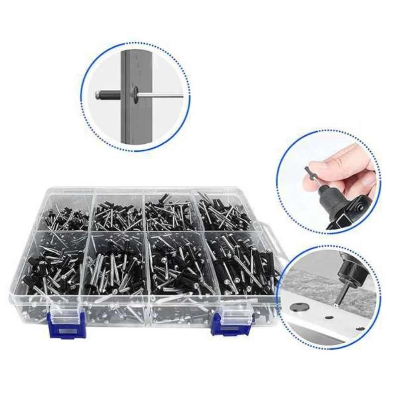 620pcs Aluminium Dome Head Blind Rivets Pop Rivet Kit 3.2mm 4.8mm for Aluminium Sheet Steel Car Mandrel Exhaust