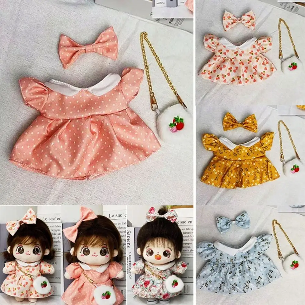 20cm Doll Lovely Spring Summer Princess Dresses Shoes Plush Dolls Clothes with Headband Bags Decoration DIY Doll Accessories