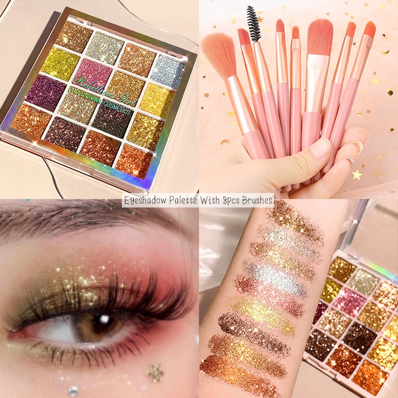 16color Eyeshadow Palette Shiny Golden Pearly Matte Glitter Eyeshadow Multicolor Matte Eye Shadow Long-lasting Eye Party Make Up