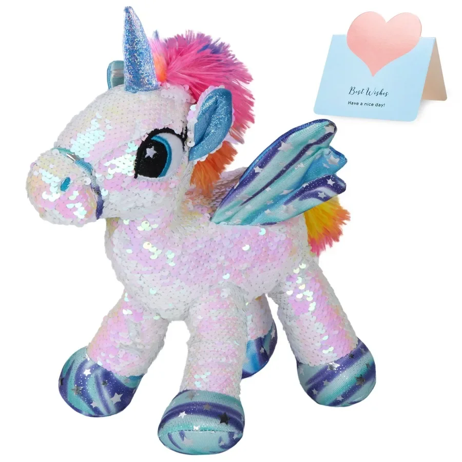 Sequin Unicorn with Wings Stuffed Animals Glitter Cute High Quality Doll Birthday Gifts Sparkle Plush Animals for Girls Children