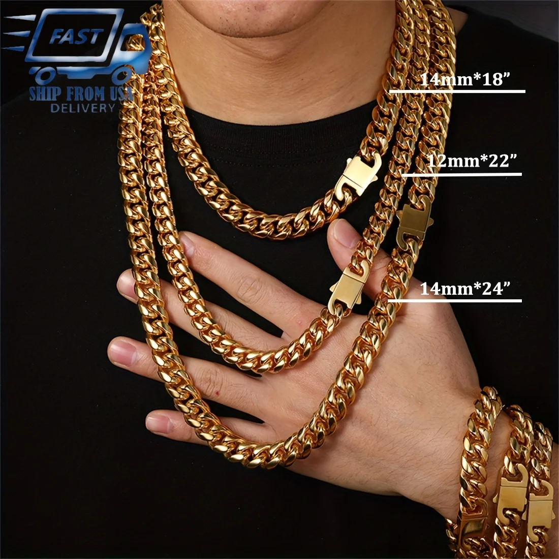 

Цепочка-браслет в стиле хип-хоп 12/14 мм, позолоченная 18-каратным золотом, из нержавеющей стали 316L, кубинская цепочка, унисекс, модные украшения