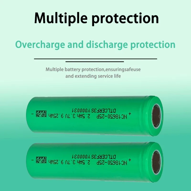 18650 3.7V 2500mAh Rechargeable Lithium Ion Battery 1-20PCS, High Discharge Li-ion Cell for Flashlight Power Bank