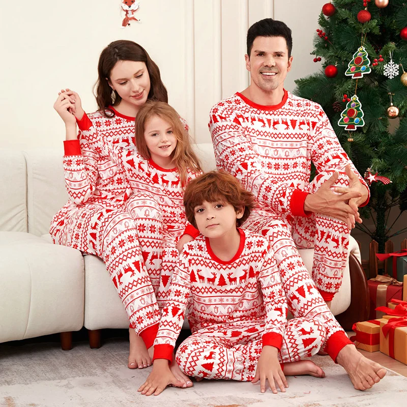 Christmas  Family Matching Pajamas Outfits Sets Classic Elk Red Print Adult Dad Mother Daughter Sleepwear Clothes Look Pyjamas