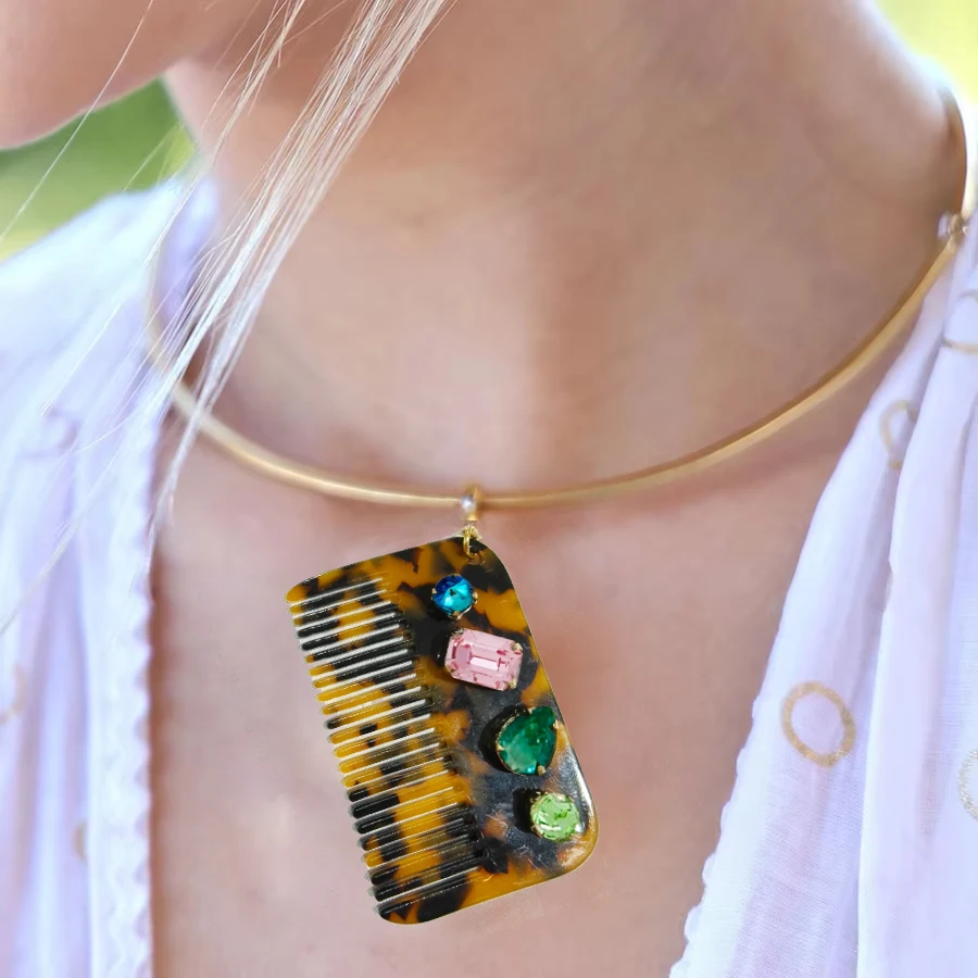 مكتنزة الذهب مطرز كريستال حجر مشط قلادة قلادة للنساء 2026 الاتجاه الجديد حساسة تصميم مجوهرات الإكسسوارات #2