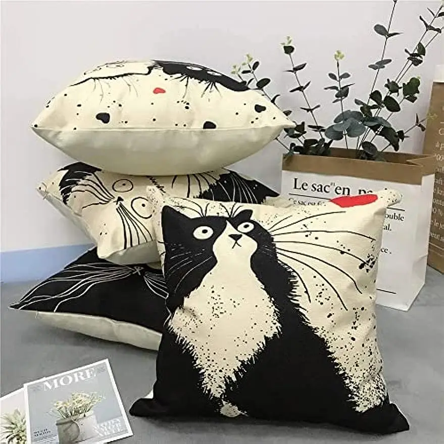 Cute Cat Linen Pillow Cover Pillow Pillowcase 45x45cm Home Living Room Sofa Decoration Pillowcase pillow case