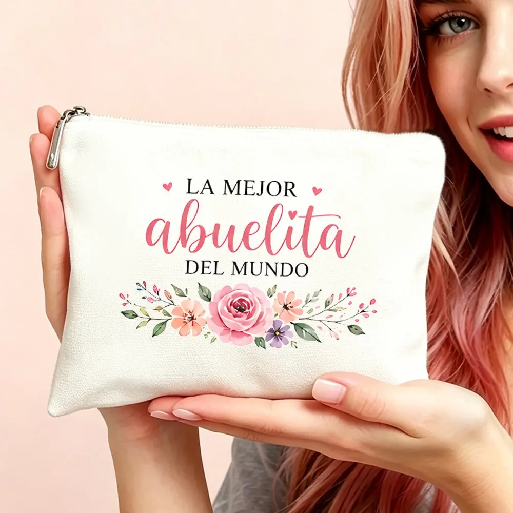 Косметичка La Mejor Abuelita с испанской надписью, женская, с цветочным узором, на молнии, компактная дорожная сумка для туалетных принадлежностей, подарок для мамы