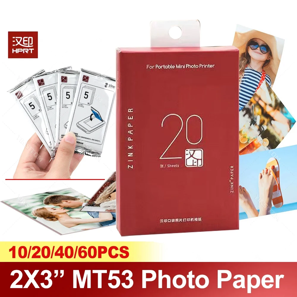 Original HPRT MT53 Color Photo Paper 2X3 Photo Paper Sticky-Back Instant Photo Paper for MT53/Z1