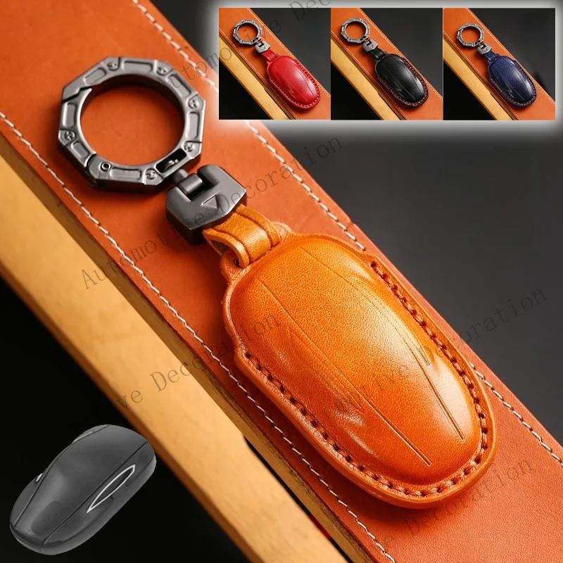 Z+ Genuine Leather Car Smart Key Fob Case Cover Holder For Tesla Model 3 S Model Y