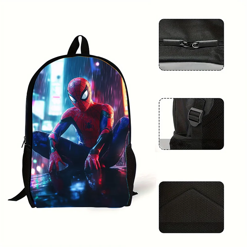 1pc Spider Man printed backpack with a city background, student backpack, gift, suitable for daily commuting and travel use