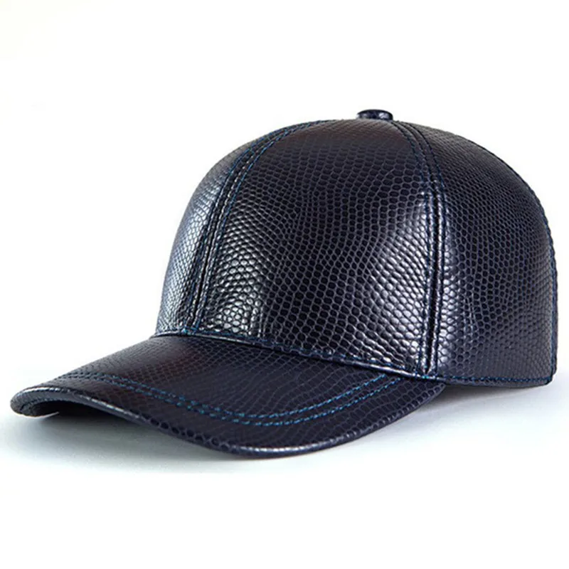 Autumn Winter Men's Cap First Layer Cowhide Warm Baseball Caps Personality Snake Pattern Leather Cap Women's Hat Snapback Cap