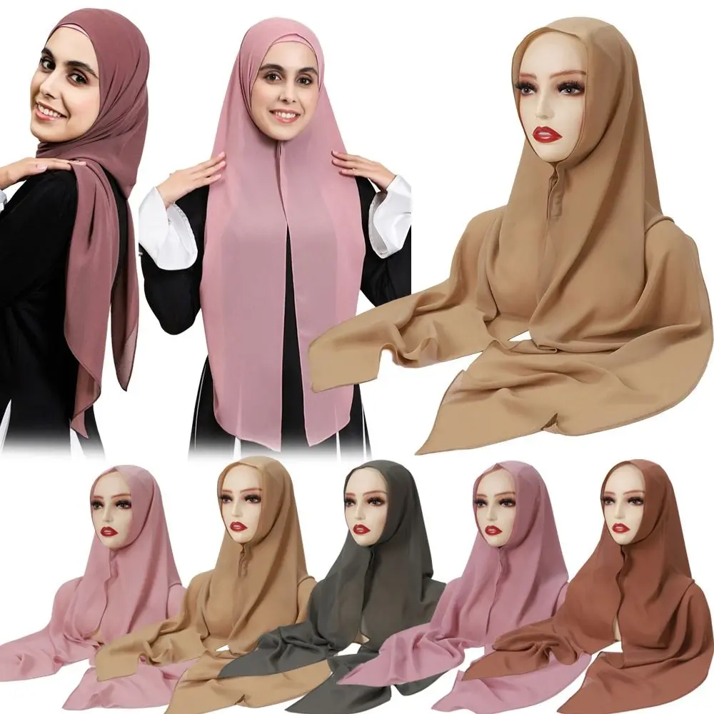 New Magnetic Buckle Instant Chiffon Hijab Large Size Plain Hijab Scarf Solid Color Ready to Wear Headscarf For Women