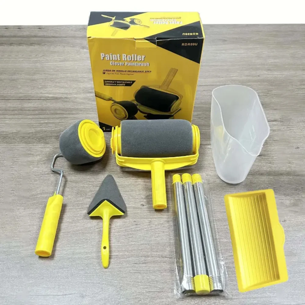 

Набор малярных валиков из 6 предметов с выдвижной ручкой, пластиковые инструменты для рисования своими руками для дома и офиса, включает угловую кисть и многое другое.