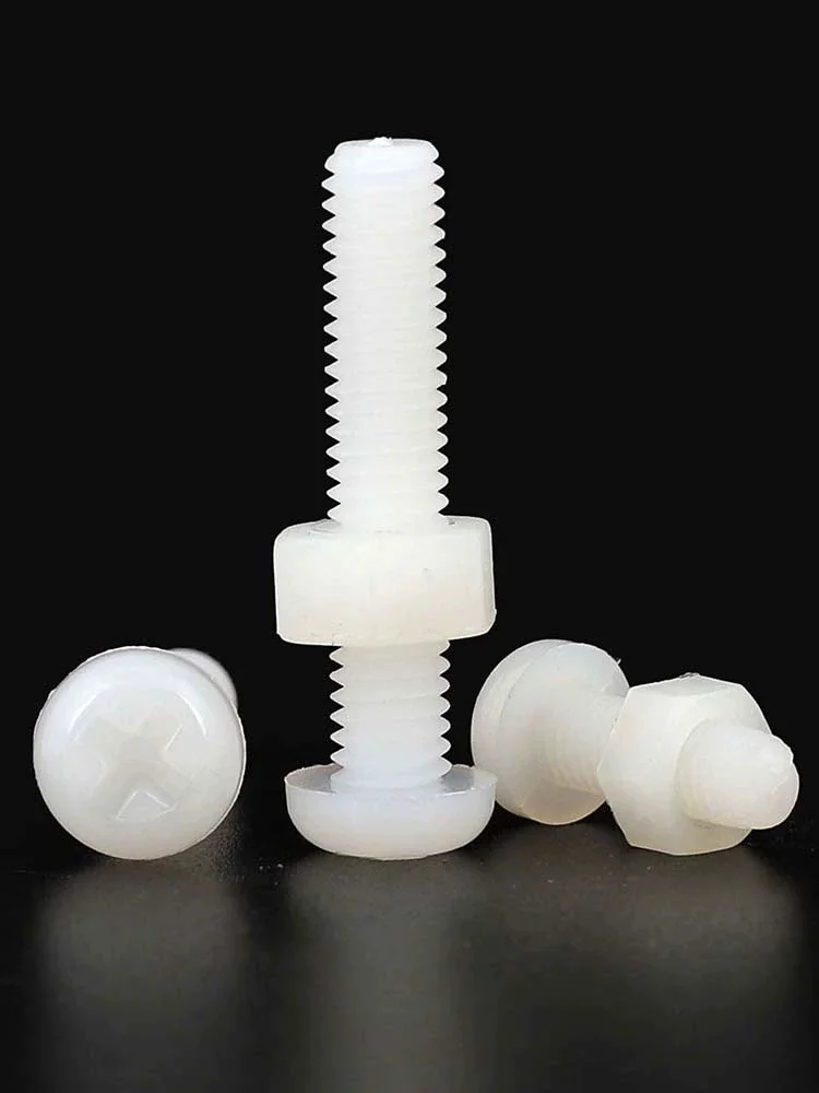 Leijiu M2 M2.5 M3 M4 M5 M6 M8 Weißes Nylon-Schrauben- und Muttern-Set Rundkopf Kreuzschlitzschraube Kunststoffisolierte Schraube – Detail 2