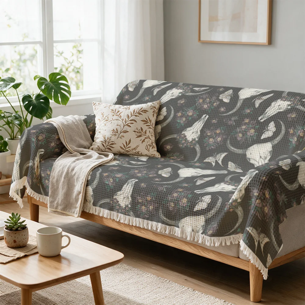 Decorative Botanical Leaf Pattern Throw Blanket Sofa Couch Cover for Living Room Accent Furniture Decor Gift