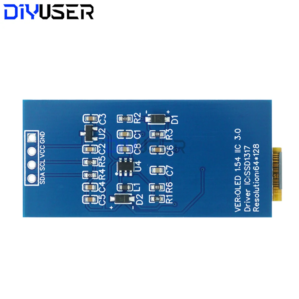 DIYUSER 1.54 Inch SSD1317 I2C OLED Display 64x128 for Raspberry Pi, High Resolution DIY Electronics Module