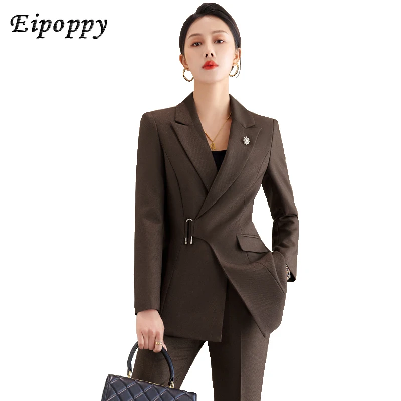 Office Ladies Formal Business Work Wear Pant Suit Autumn Winter Women Black Navy Blue Dark Green 2 Piece Set Blazer And Trouser