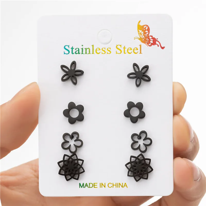 4Pairs/Lot Exquisite Small Flower Earrings for Women Fashion 2025 Bijoux Stainless Steel New In Earrings Party Wedding Jewelry